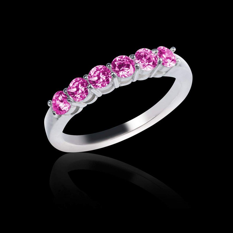 Cassiopa Pink Sapphire Platinum Wedding Band 